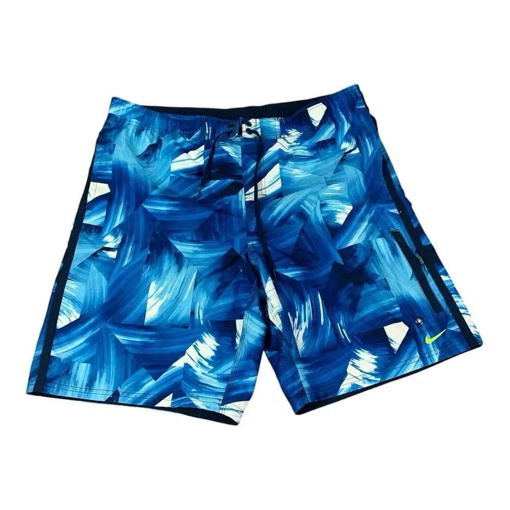 Nike Swim Shorts Men's Size Medium Blue Woven Flow All Over Print Lined Shorts